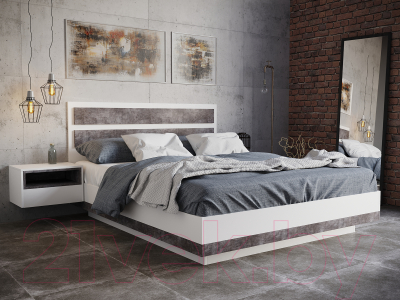 Двуспальная кровать Doma Лотос парящая 180x200 (белый/бетон серый)