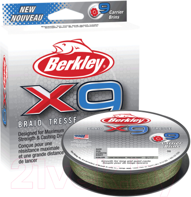 Леска плетеная Berkley Fishing X9 0.8мм 7.6кг 150м / 1486810 (темно-зеленый)