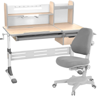 Парта+стул Anatomica Genius Armata с надстройкой, ящиком и подставкой для книг (клен/серый/серый) - 