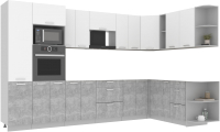 Кухонный гарнитур Интерлиния Мила Лайт 1.88x3.4 правая без столешницы (белый платинум/бетон) - 