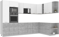 Готовая кухня Интерлиния Мила Лайт 1.88x3.2 правая без столешницы (белый платинум/бетон) - 