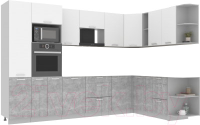 Кухонный гарнитур Интерлиния Мила Лайт 1.88x3.2 правая без столешницы (белый платинум/бетон)