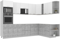 Кухонный гарнитур Интерлиния Мила Лайт 1.88x3.0 правая без столешницы (белый платинум/бетон) - 