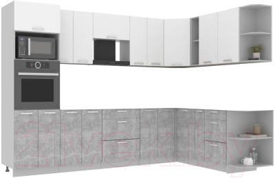 Готовая кухня Интерлиния Мила Лайт 1.88x3.0 правая без столешницы (белый платинум/бетон)