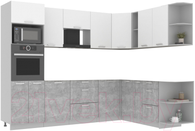 Готовая кухня Интерлиния Мила Лайт 1.88x2.8 правая без столешницы (белый платинум/бетон)