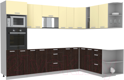 Кухонный гарнитур Интерлиния Мила Лайт 1.88x3.0 правая без столешницы (ваниль/дуб венге)