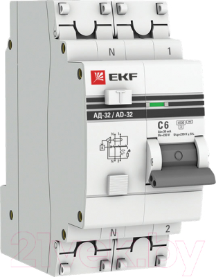 Дифференциальный автомат EKF PROxima АД-32 2P 6А (C) 30мА тип AC 4.5кА / DA32-06-30-pro