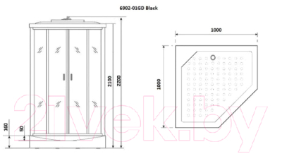 Душевая кабина Niagara NG-6902-01GD Black 100x100x220 (тонированное стекло)