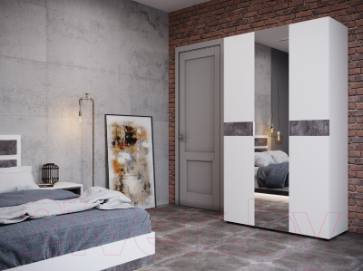 Шкаф Doma Лотос 3х-дверный с зеркалом 1200 (белый/бетон серый)