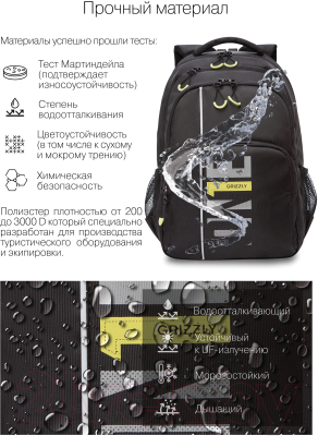 Рюкзак Grizzly RU-330-5 (черный/салатовый)