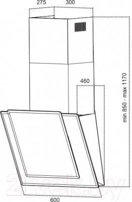 Вытяжка наклонная Grand HC6225F-W - технический чертеж