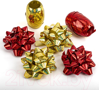 Набор элементов для декорирования Золотая сказка 4 банта, 2 ленты / 591849 (красный/золото)