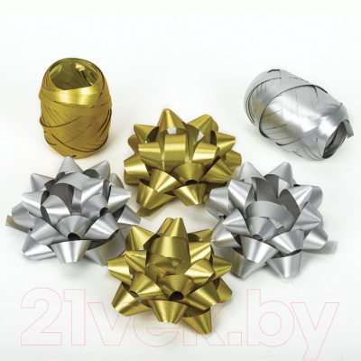 Набор элементов для декорирования Золотая сказка 4 банта, 2 ленты / 591850 (золото/серебристый)