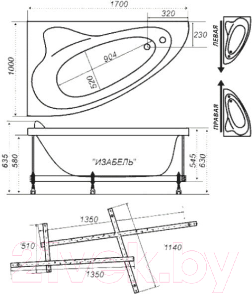 Ванна акриловая Triton Изабель 170x100 L Комфорт