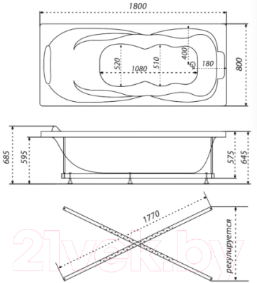 Ванна акриловая Triton Цезарь 180x80 Комфорт (с гидромассажем)