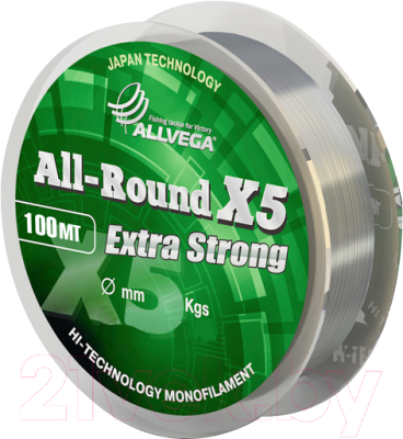 Леска монофильная Allvega All-Round X5 0.25мм 100м / LAR10025