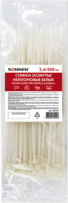 Изображение товара Стяжка для кабеля Sonnen Power Lock / 607921 (100шт, белый)