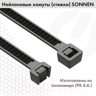 Стяжка для кабеля Sonnen Power Lock / 607917 (100шт, черный)