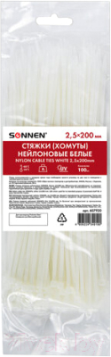 Стяжка для кабеля Sonnen Power Lock / 607920 (100шт, белый)