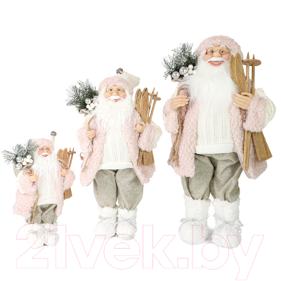 Фигура под елку Maxitoys Дед Мороз в розовой шубке с лыжами и подарками / MT-21835-30