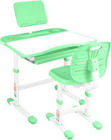Парта+стул Anatomica Ara с подставкой для книг и выдвижным органайзером (белый/зеленый) - 
