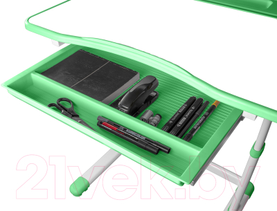 Парта+стул Anatomica Ara с подставкой для книг и выдвижным органайзером (белый/зеленый)