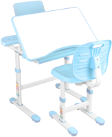 Парта+стул Anatomica Ara с подставкой для книг и выдвижным органайзером (белый/голубой) - 