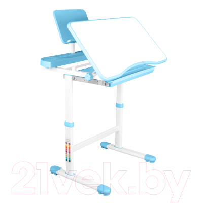 Парта+стул Anatomica Ara с подставкой для книг и выдвижным органайзером (белый/голубой)