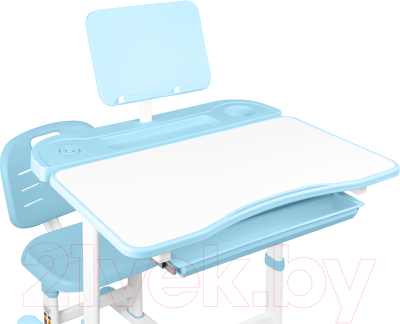 Парта+стул Anatomica Ara с подставкой для книг и выдвижным органайзером (белый/голубой)