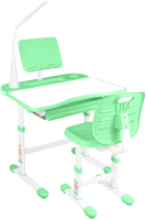 Парта+стул Anatomica Ara с подставкой для книг, светильником и выдвижным органайзером (белый/зеленый) - 