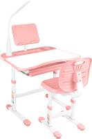 Парта+стул Anatomica Ara с подставкой для книг, светильником и выдвижным органайзером (белый/розовый) - 