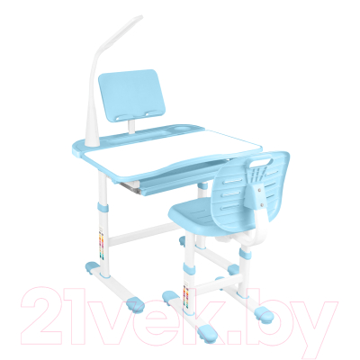 Парта+стул Anatomica Ara с подставкой для книг, светильником и выдвижным органайзером (белый/голубой)