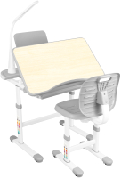 Парта+стул Anatomica Ara с подставкой для книг, светильником и выдвижным органайзером (клен/серый) - 
