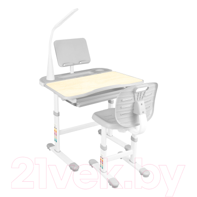 Парта+стул Anatomica Ara с подставкой для книг, светильником и выдвижным органайзером (клен/серый)