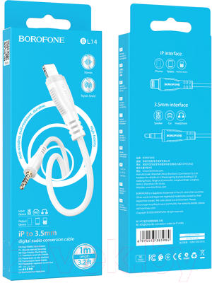 Кабель Borofone BL14 Lightning-Jack(M) 3.5мм (1м, белый)