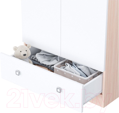 Шкаф Polini Kids Simple двухсекционный с ящиком / 0001302.161 (дуб пастельный/белый)