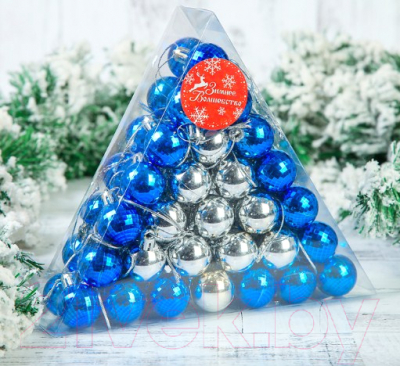 Набор шаров новогодних Зимнее волшебство Треугольник / 3259660 (белый/синий, 56шт)