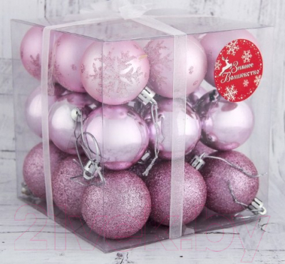 Набор шаров новогодних Зимнее волшебство Танец снежинок / 3531467 (розовый, 27шт)
