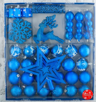 Набор елочных игрушек Зимнее волшебство Волшебный олень /  3505611 (синий, 48шт)