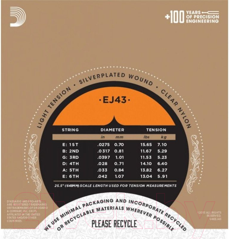 Струны для классической гитары D'Addario EJ43 — фото 3