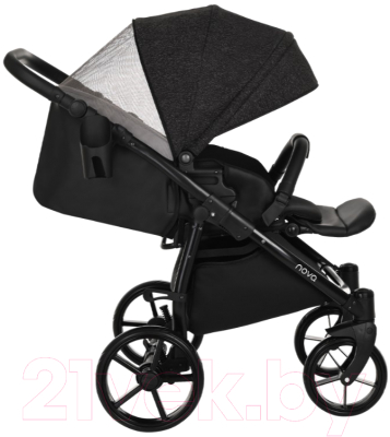 Детская универсальная коляска Tutis Novo 2 в 1 / 1142141 (кожа черный/черный светоотражающий принт)
