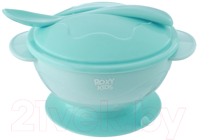Набор посуды для кормления Roxy-Kids Тарелка, крышка, ложка / RFD-003-B (голубой)