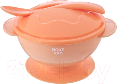 Набор посуды для кормления Roxy-Kids Тарелка, крышка, ложка / RFD-003-O (персиковый)