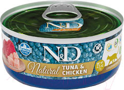 Влажный корм для кошек Farmina N&D Cat Natural Tuna & Chicken (70г)