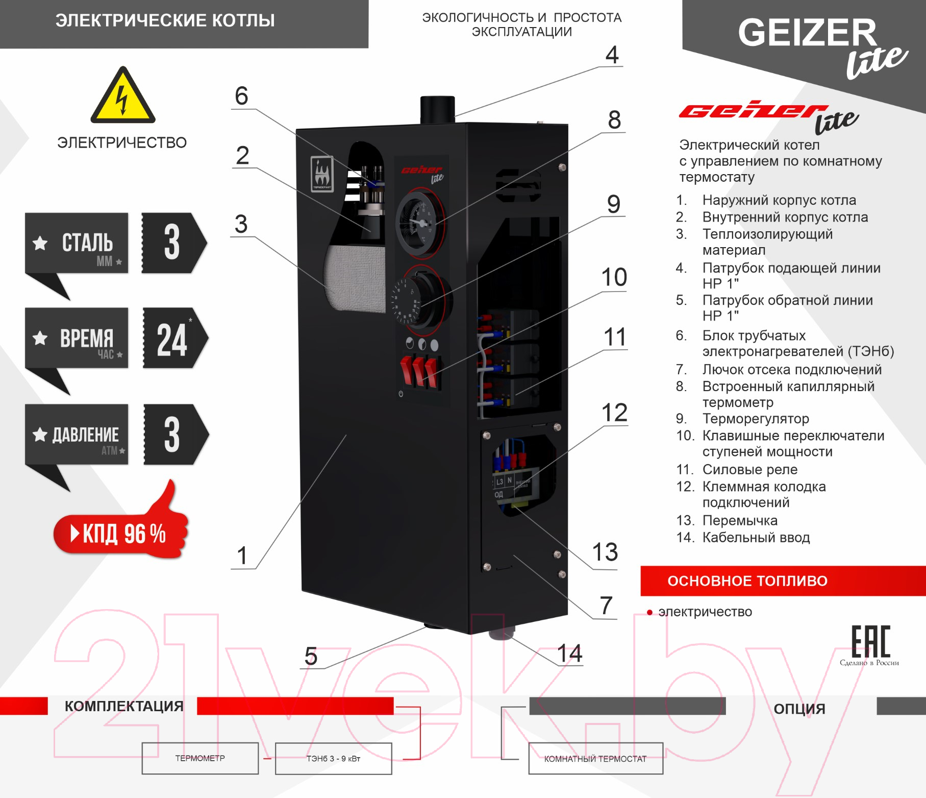 Электрический котел Термокрафт Geizer Lite 3 кВт / TGL-3