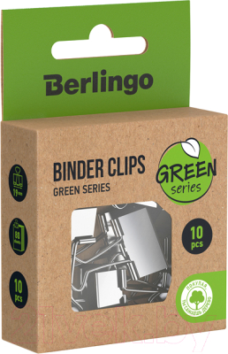 Зажим для бумаги Berlingo Green Series / BC_1019J (10шт)