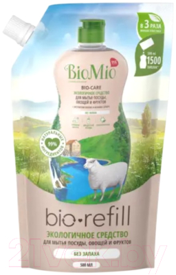 Средство для мытья посуды BioMio Bio-Care Refill С экстрактом хлопка и ионами серебра Без запаха (500мл)