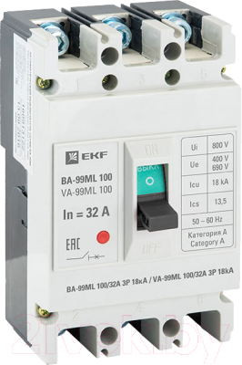 Выключатель автоматический EKF Basic ВА-99МL 100 32А 3P 18кА / mccb99-100-32mi