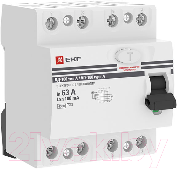 Устройство защитного отключения EKF PROxima ВД-100 4P 63А/100м / elcb-4-63-100-e-a-pro