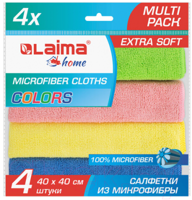 Набор салфеток хозяйственных Laima Multi Pack Pro Colour 40 / 607793 (4шт)